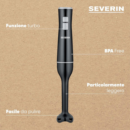 SEVERIN SM 3770 - Frullatore a immersione per purea e sminuzzamento, potente asta di miscelazione con turbo, frullatore ad immersione rimovibile e design ergonomico, 170 W, nero/grigio, SM 3770