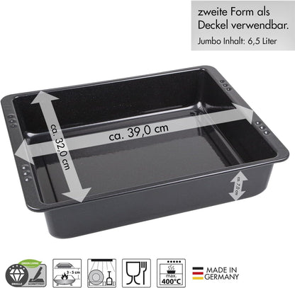 chg Set 350-56 XXL Enamel Roasting Dish Leakage Protection Thanks to Extra Deep Rims (7.0 cm), 6.5 litres, Black Speckled XXL Bräter ca. 39,0 x 32,0 x 7,0 cm