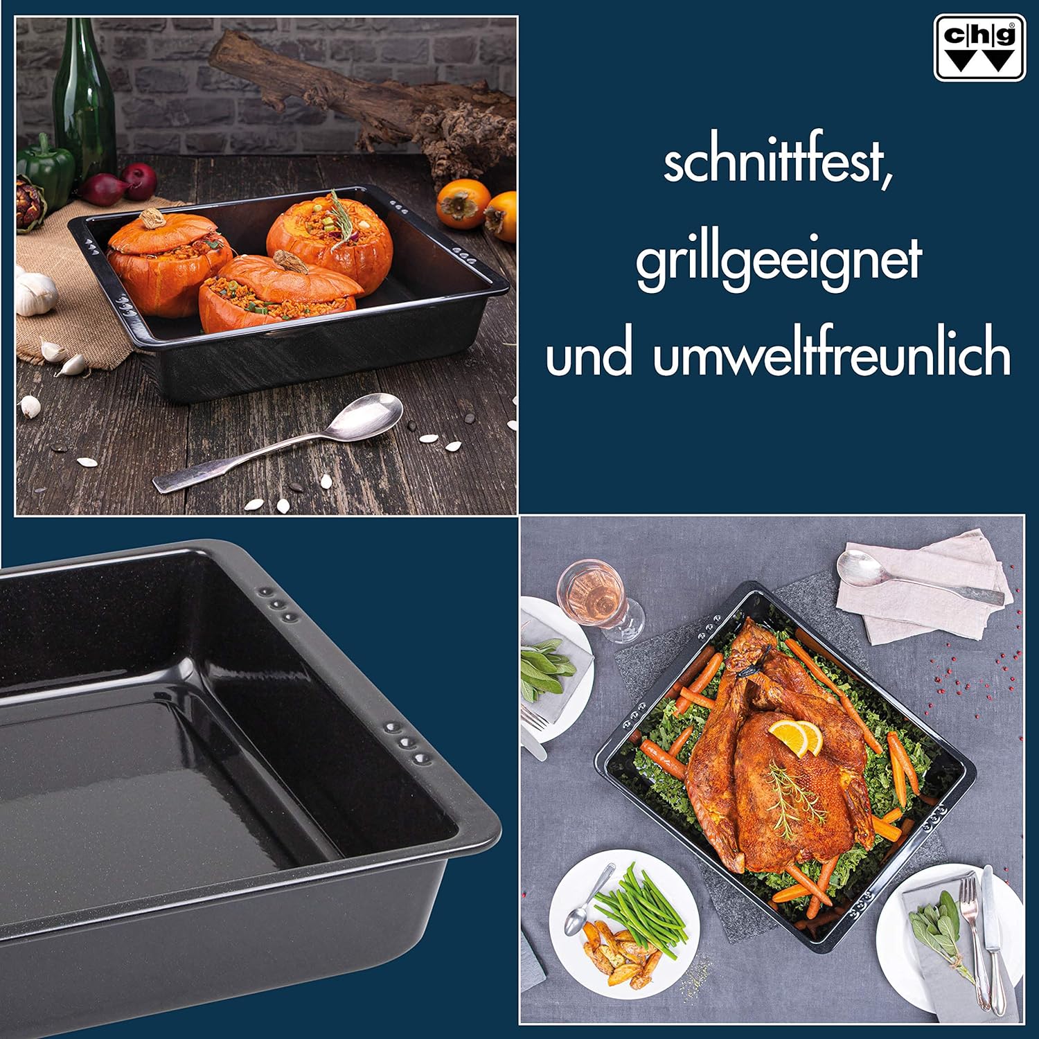chg Set 350-56 XXL Enamel Roasting Dish Leakage Protection Thanks to Extra Deep Rims (7.0 cm), 6.5 litres, Black Speckled XXL Bräter ca. 39,0 x 32,0 x 7,0 cm