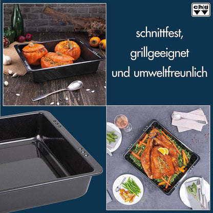 chg Set 350-56 XXL Enamel Roasting Dish Leakage Protection Thanks to Extra Deep Rims (7.0 cm), 6.5 litres, Black Speckled XXL Bräter ca. 39,0 x 32,0 x 7,0 cm