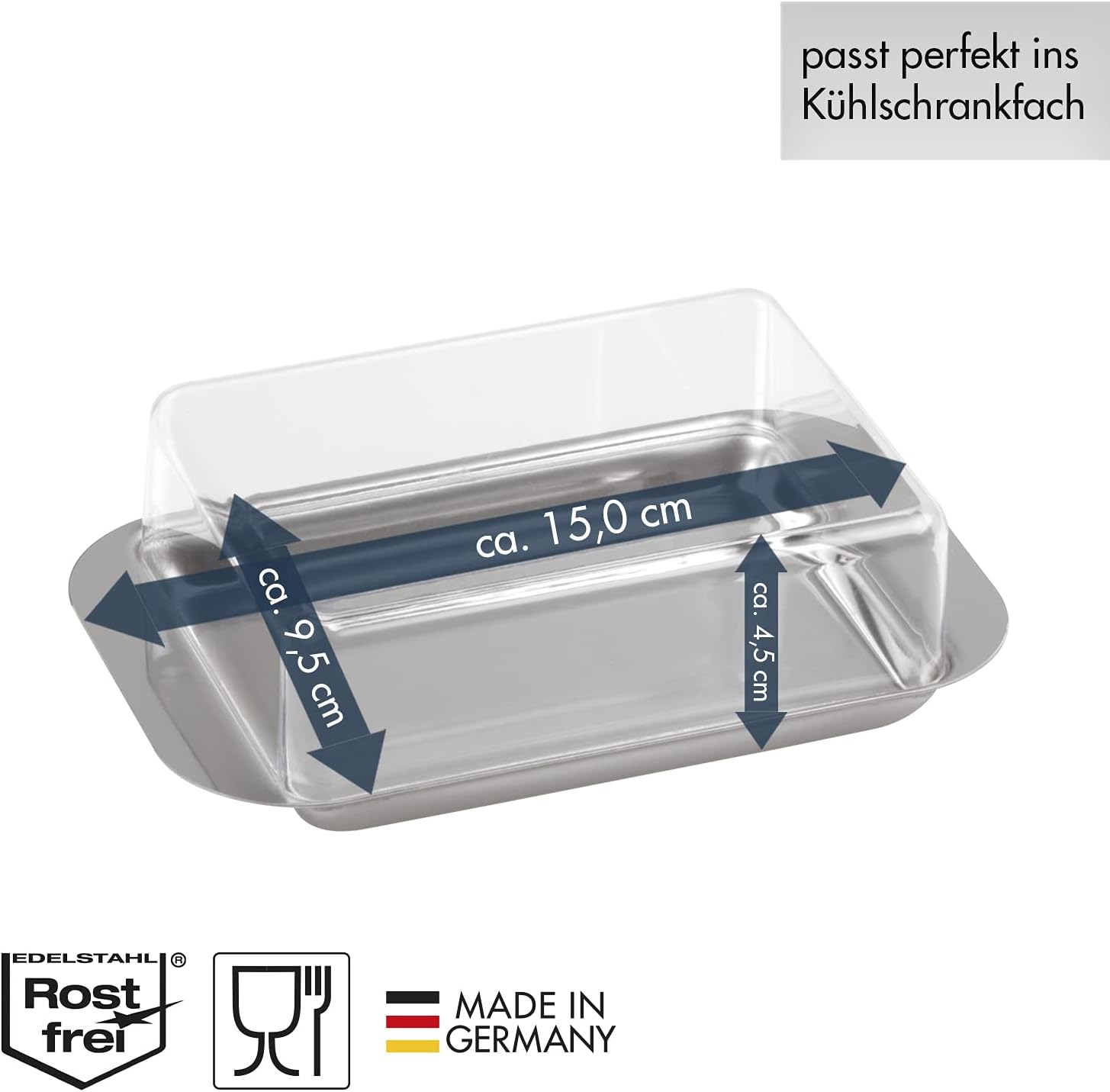 C. Hermann Gross KG (Consignment) CHG 9559F-05 2-Piece Refrigerator Butter Dish with Lid 15 x 9.5 cm