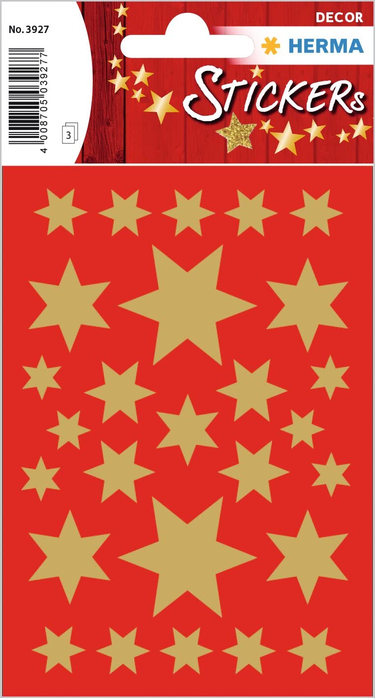 HERMA 3927 Aufkleber Sterne Gold, 81 Stück, Stern Sticker aus Papier, Weihnachtssticker Sternaufkleber für Weihnachten Geschenke Adventskalender Dekoration Kinder Belohnung DIY Basteln Sterne 6-zackig Gold