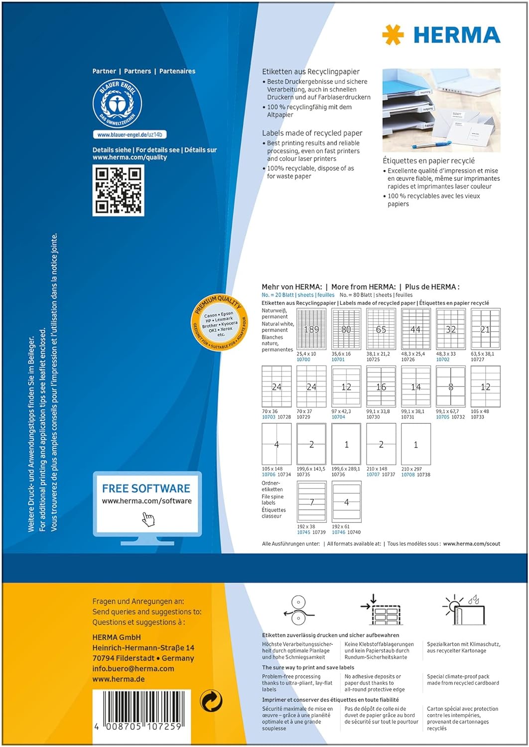 HERMA 10725 Recycled Labels DIN A4 Mini (38.1 x 21.2 mm, 80 Sheets, Recycled Paper, Matte) Self-Adhesive, Printable, Permanent Address Labels, 5,200 Adhesive Labels, Natural White 80 sheets 38,1 x 21,2 mm