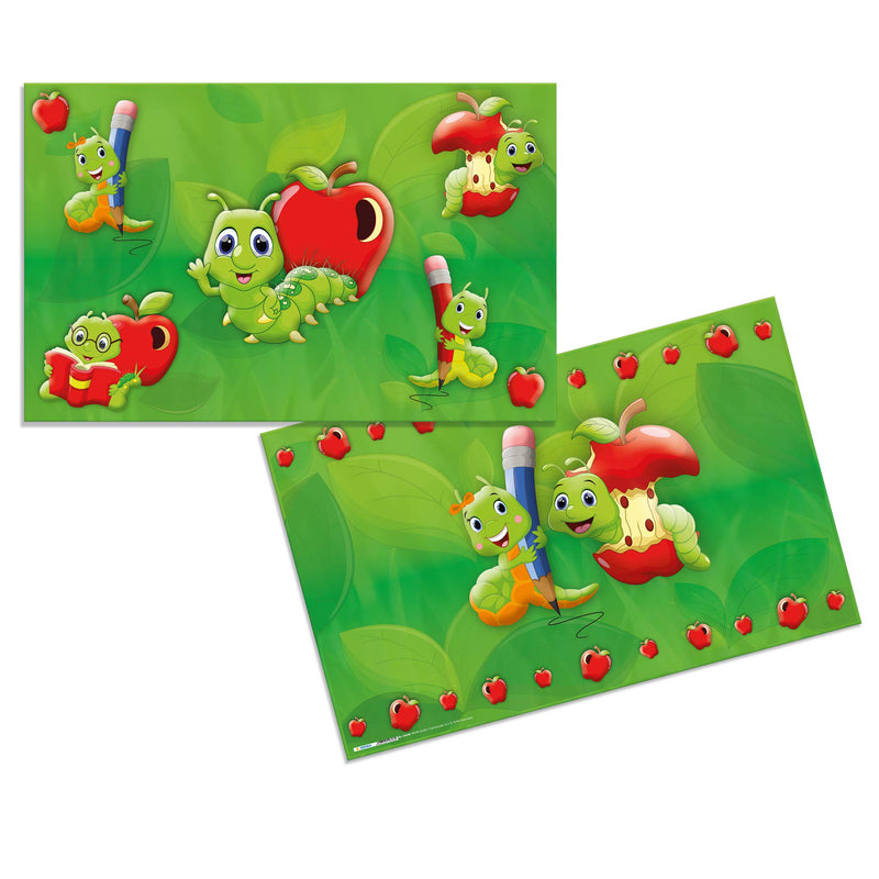 HERMA 19648 Schreibtischunterlagen Kindergarten Fritz der Wurm, 3 Stück, abwischbare Kinder Schreibunterlagen aus Karton, 55 x 35 cm, beidseitiges Motiv Tischunterlagen Set für Mädchen & Jungen 3 Stück Fritz der Wurm