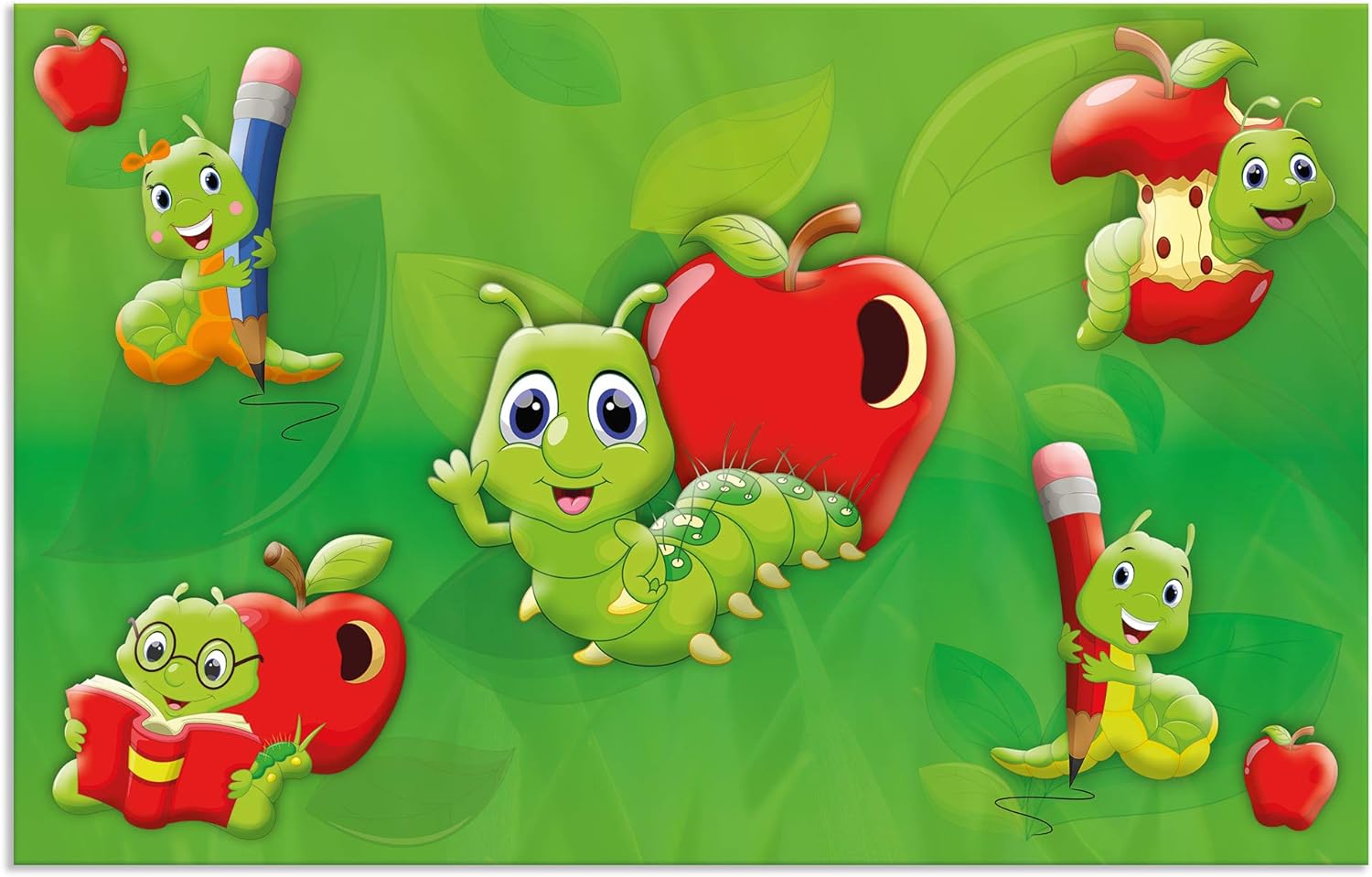 HERMA 19648 Schreibtischunterlagen Kindergarten Fritz der Wurm, 3 Stück, abwischbare Kinder Schreibunterlagen aus Karton, 55 x 35 cm, beidseitiges Motiv Tischunterlagen Set für Mädchen & Jungen 3 Stück Fritz der Wurm