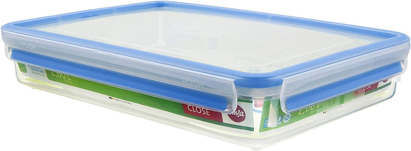 Emsa 508545 Clip & Close rectangular food storage container 2.6 litres, transparent/blue Transparent/Blue 2.6 L 2.6 L