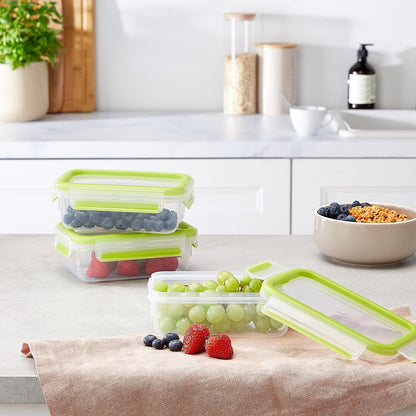 Emsa 515583 Clip & Close Colour 3-piece set of food storage containers 0.55 litres, transparent/green