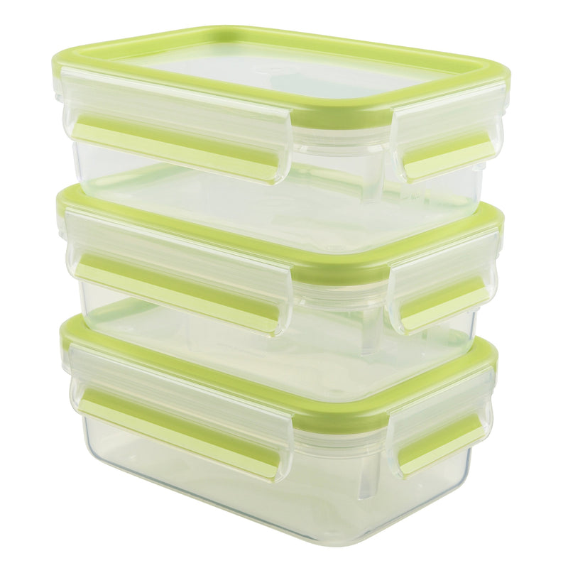 Emsa 515583 Clip & Close Colour 3-piece set of food storage containers 0.55 litres, transparent/green