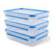 Emsa 515645 Clip & Close 3-piece set of food storage containers, 1.2 litre, transparent/blue