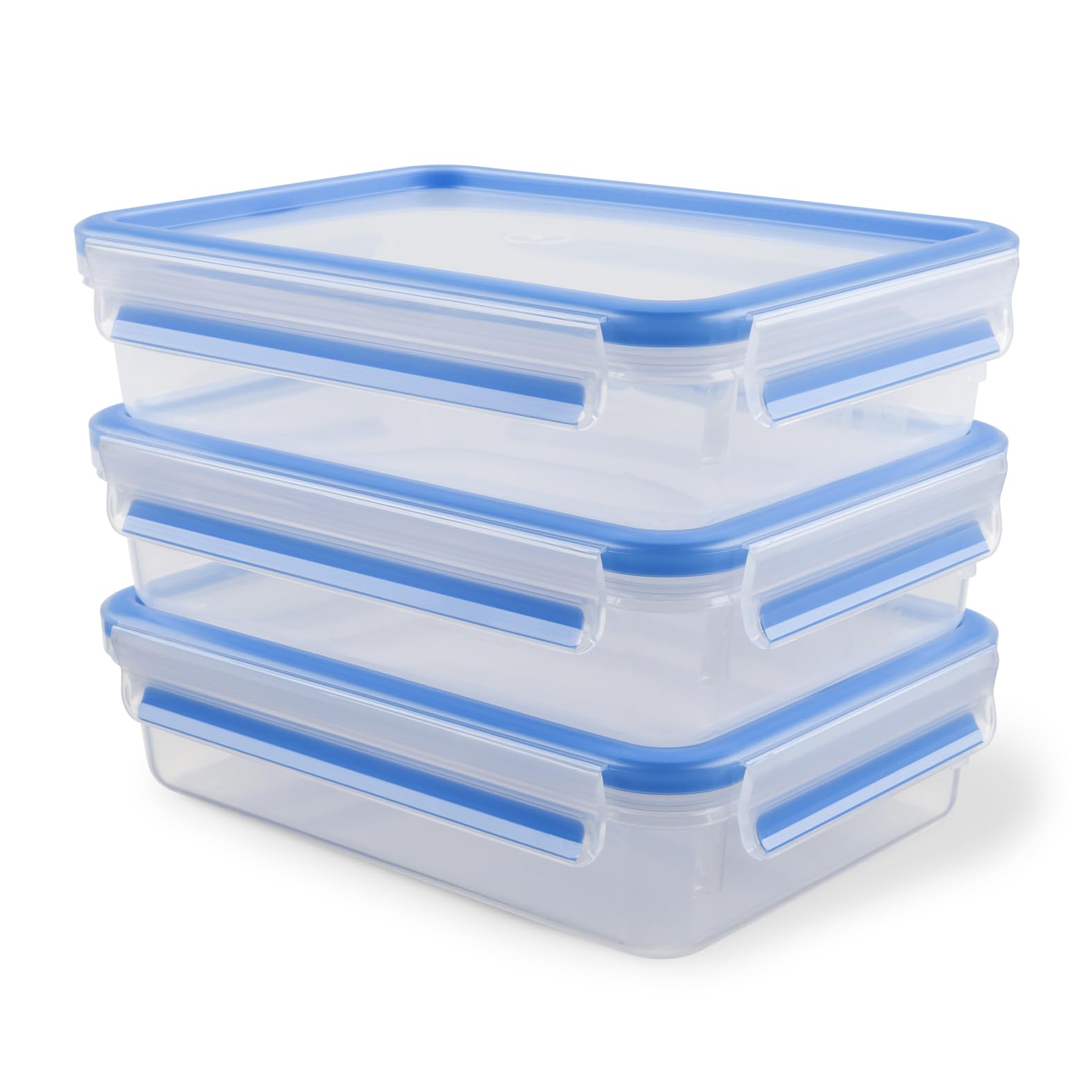 Emsa 515645 Clip & Close 3-piece set of food storage containers, 1.2 litre, transparent/blue
