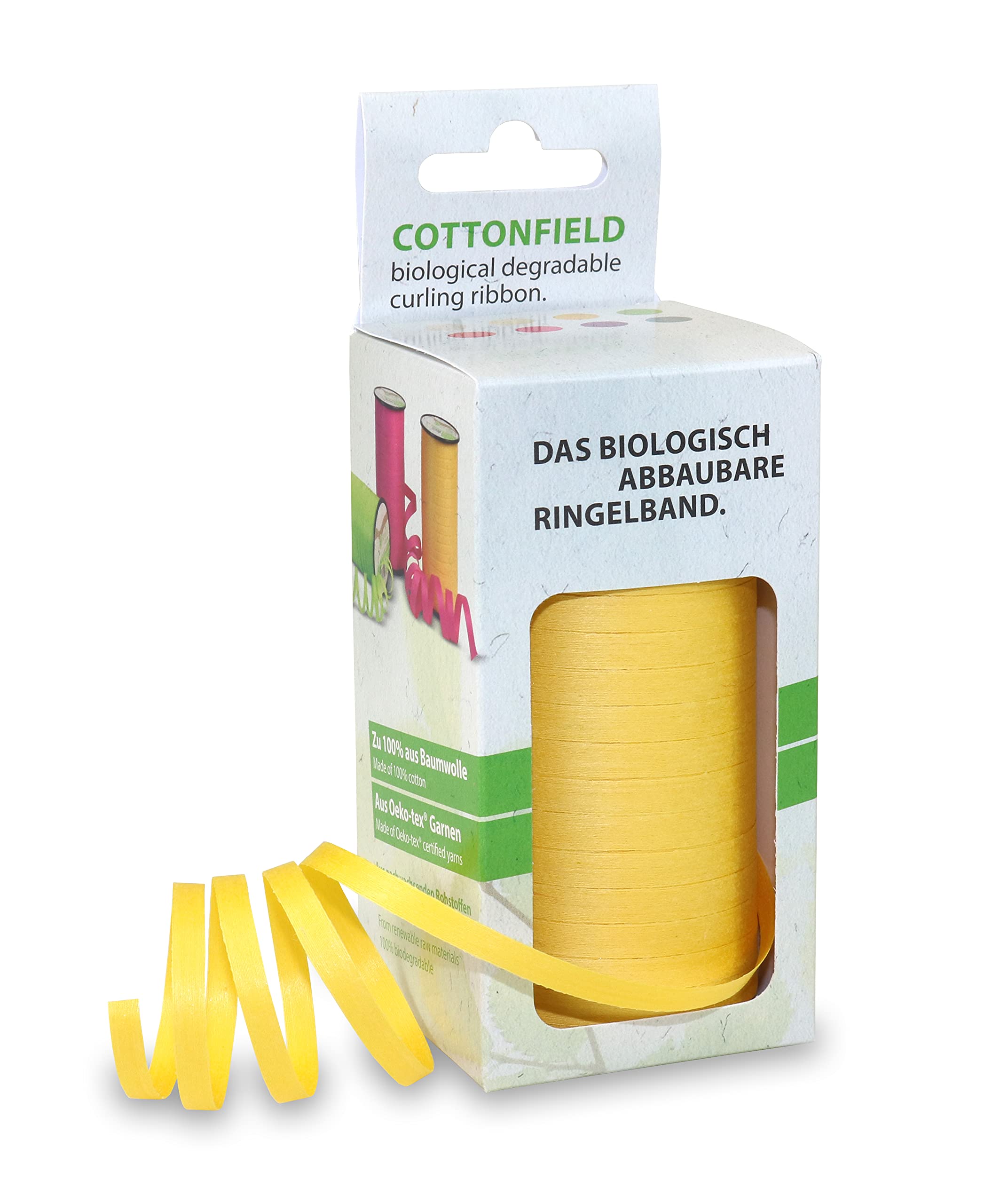 Prasent COTTONFIELD Curling Ribbon Made with Cotton Yellow 100 m Length, 5 mm Width, 5 mm-100 m