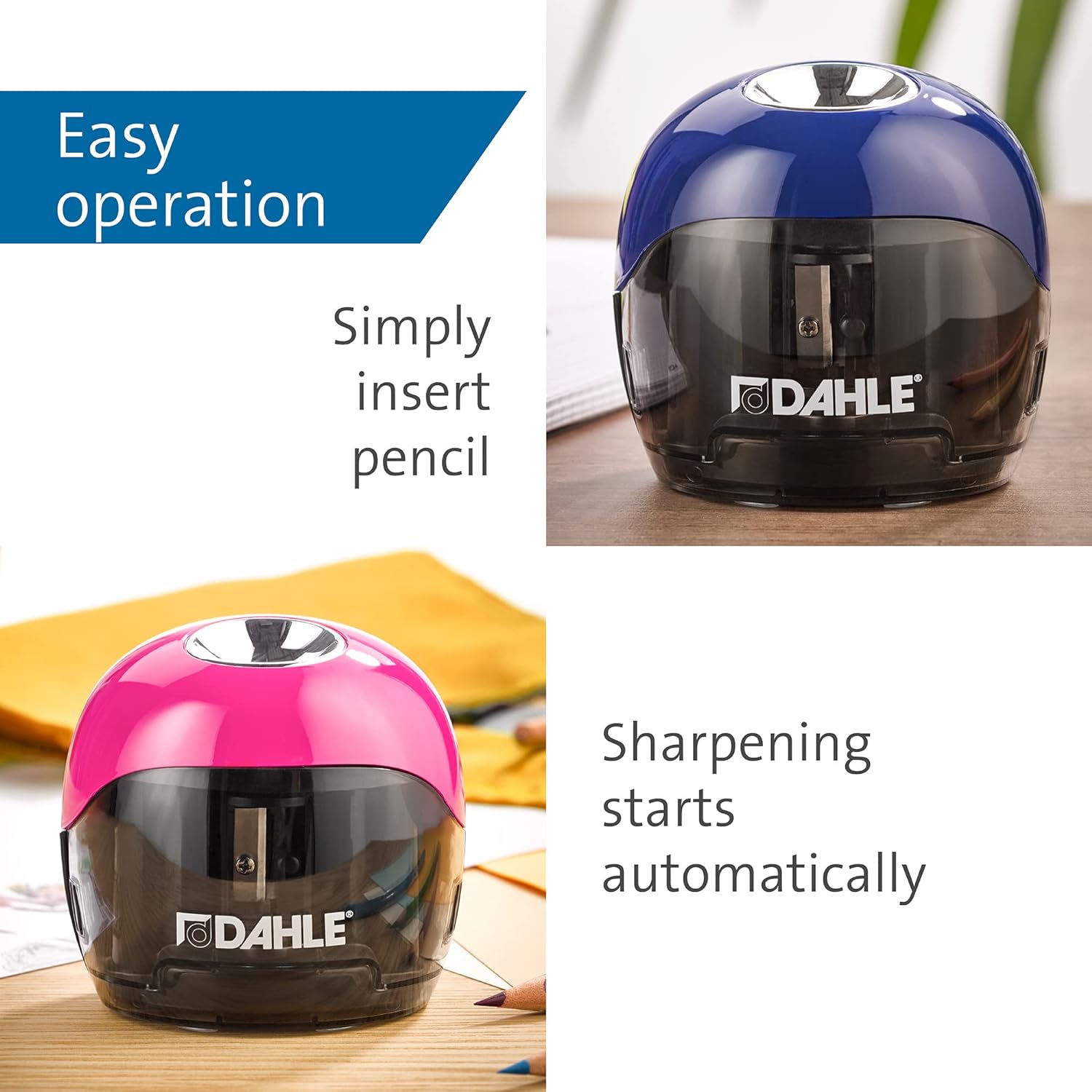 Dahle Electric Sharpener 250, Two Opposite Blades, Battery Operated, Magenta (00250-16892
