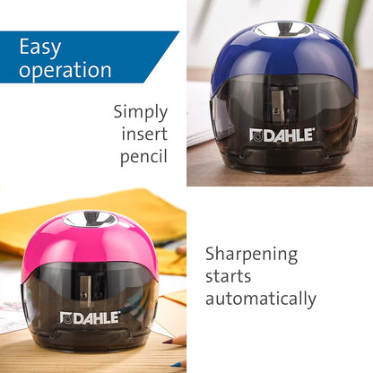Dahle Electric Sharpener 250, Two Opposite Blades, Battery Operated, Magenta (00250-16892