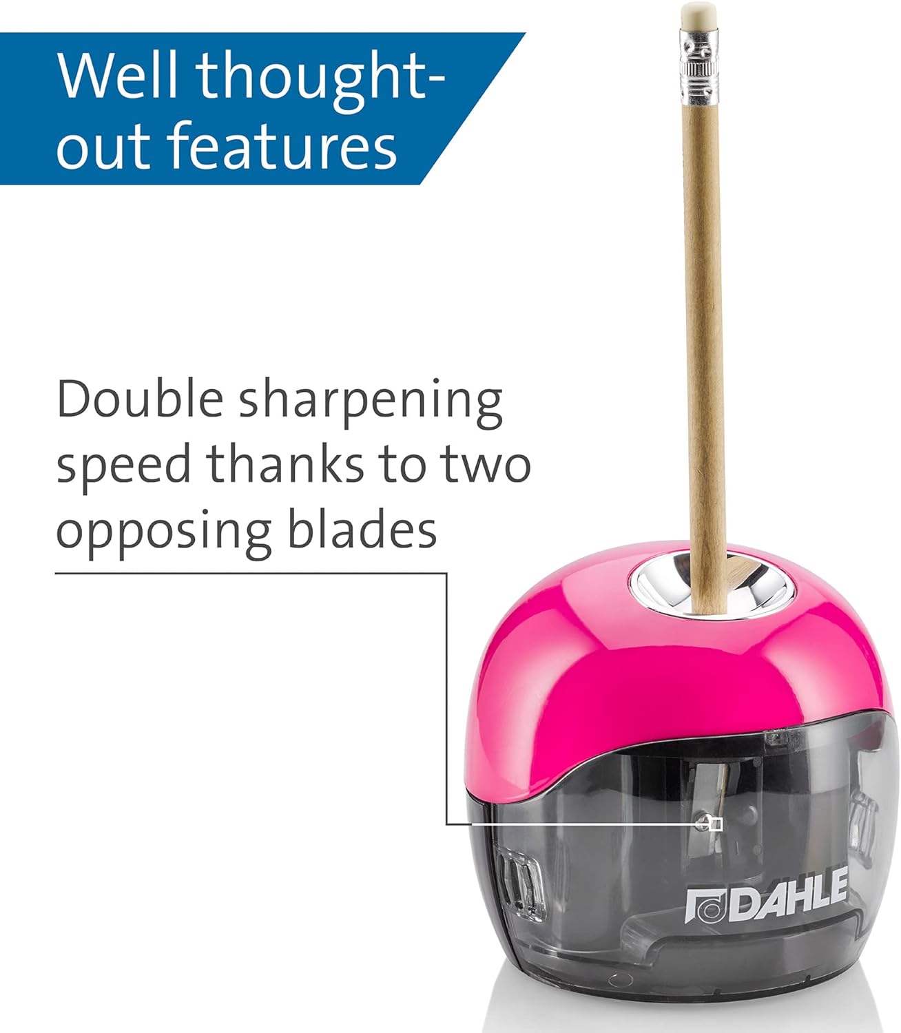 Dahle Electric Sharpener 250, Two Opposite Blades, Battery Operated, Magenta (00250-16892