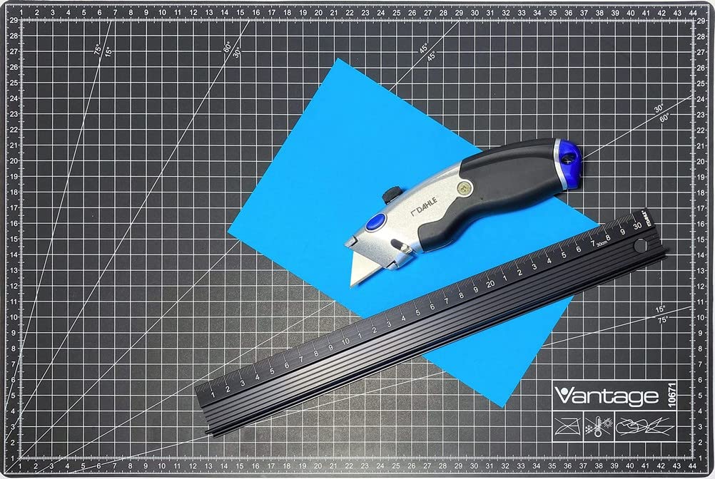 Dahle Cutting Mat Set A3, 12" Cutting Ruler and Heavy Duty Cutter Knife Includes 3 Replacement Blades