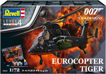 Revell Modellbausatz I Eurocopter Tiger I James Bond 007 Golden Eye I 116 Teile I Maßstab 1:72 I für Kinder und Erwachsene ab 12 Jahren I mit Pinsel und Farben