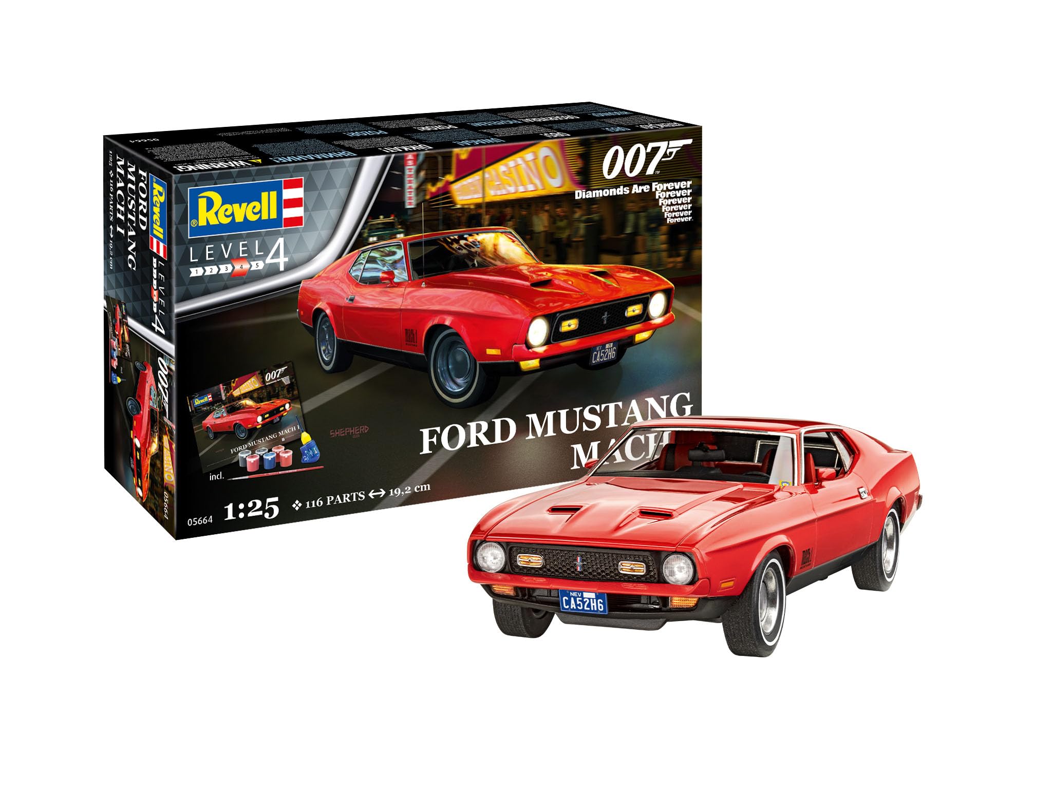 Revell Gift Set 05664 James Bond 007 Diamonds Are Forever, Ford Mustang Mach 1, 1:25 Scale Unbuilt Plastic Model Kit, With Accessories & Poster