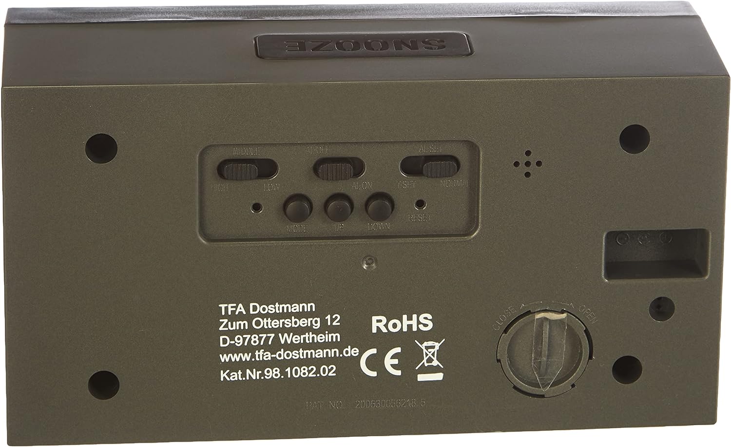 TFA Dostmann Time Block digitaler Wecker, 98.1082.02, mit LED-Leuchtziffern, drei Helligkeitstufen, 6 x 16 x 8,4 cm, schwarz, Kunststoff