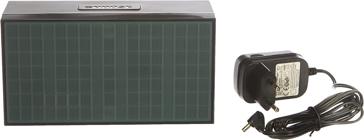 TFA Dostmann Time Block digitaler Wecker, 98.1082.02, mit LED-Leuchtziffern, drei Helligkeitstufen, 6 x 16 x 8,4 cm, schwarz, Kunststoff