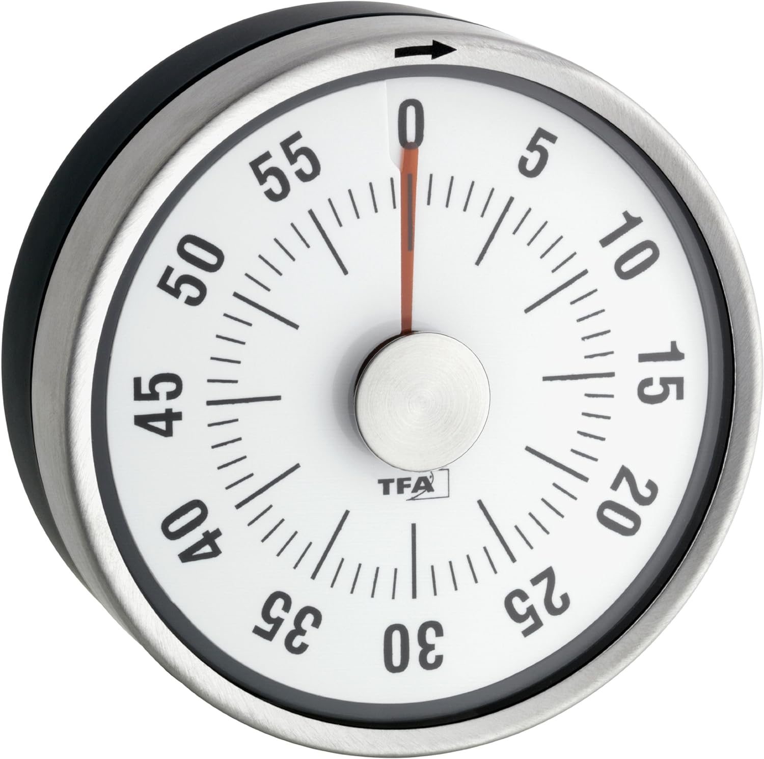 TFA Dostmann Analoger Kurzzeit Timer Puck, 38.1028.10, bis 60min, Eieruhr, Küchentimer, mechanisch, mit Restzeitanzeige, zum Aufziehen, magnetisch, 79 x 32 mm, grau