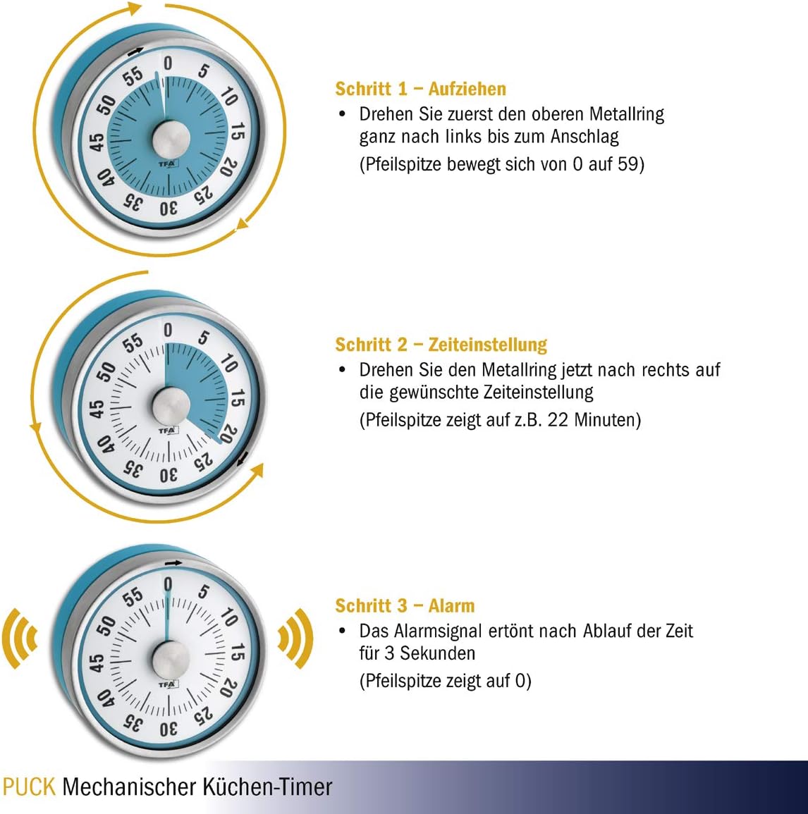 TFA Dostmann Analoger Kurzzeit Timer Puck, 38.1028.10, bis 60min, Eieruhr, Küchentimer, mechanisch, mit Restzeitanzeige, zum Aufziehen, magnetisch, 79 x 32 mm, grau