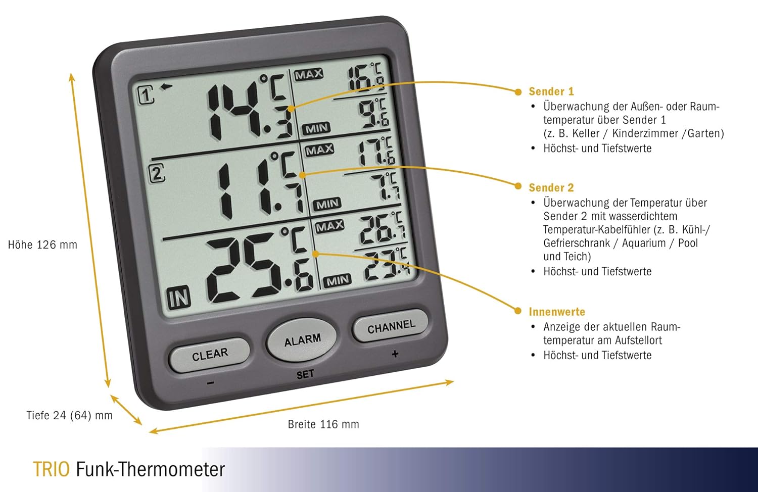 TFA® 30.3062.10 TRIO Thermometer