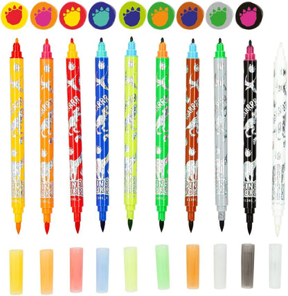 Depesche 11391 Dino World - Stifte-Set im Etui aus 9 Doppel-Fasermalern und einem Magic-Pen für coole Farbveränderungen, Faserstifte mit je einer dünnen und breiten Spitze zum Ausmalen und Gestalten