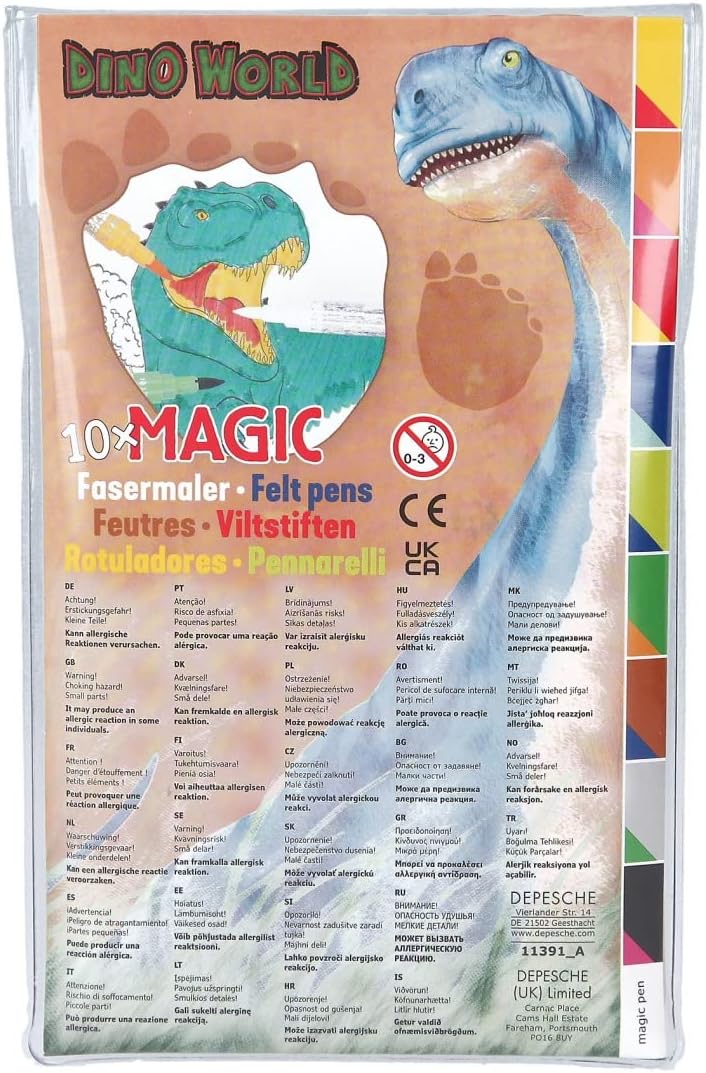 Depesche 11391 Dino World - Stifte-Set im Etui aus 9 Doppel-Fasermalern und einem Magic-Pen für coole Farbveränderungen, Faserstifte mit je einer dünnen und breiten Spitze zum Ausmalen und Gestalten