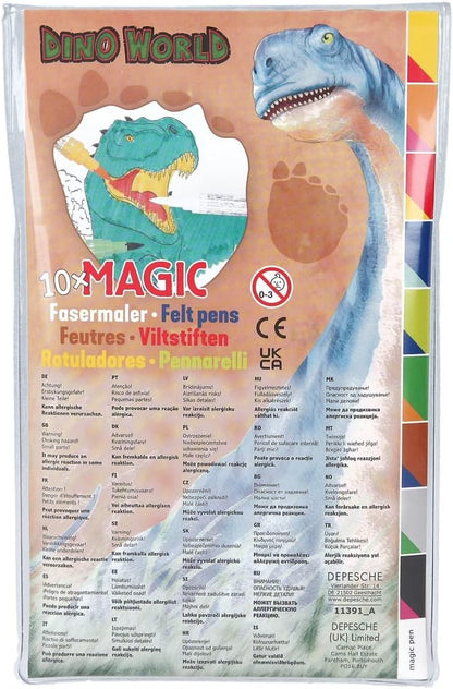 Depesche 11391 Dino World - Stifte-Set im Etui aus 9 Doppel-Fasermalern und einem Magic-Pen für coole Farbveränderungen, Faserstifte mit je einer dünnen und breiten Spitze zum Ausmalen und Gestalten