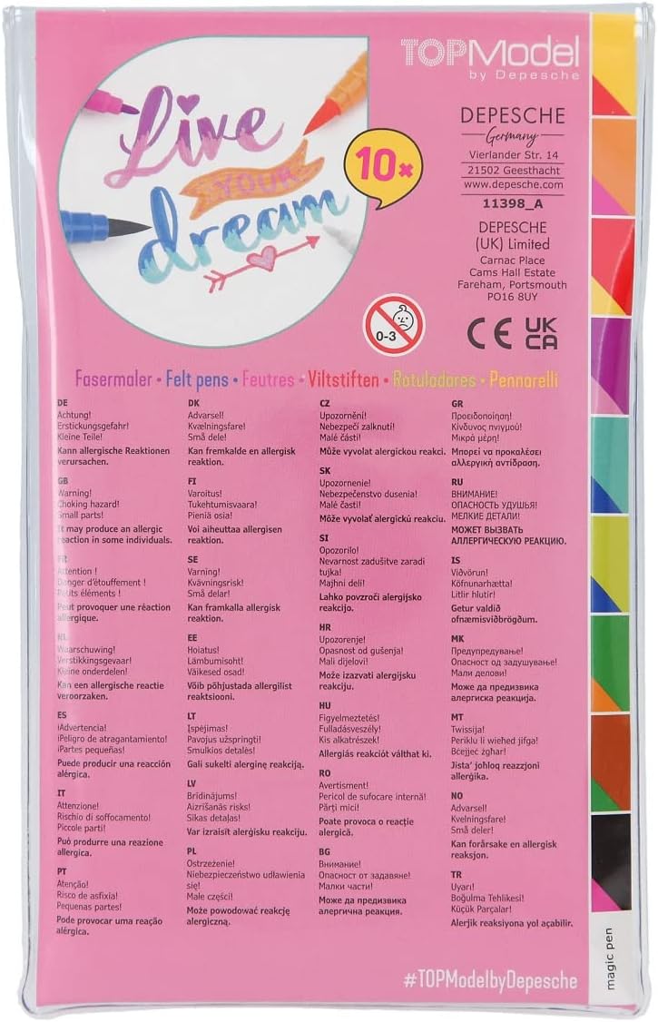 Depesche 11398 TOPModel Double Fibre Set, 1 Magic 9 Felt Pens Each with Two Tips for Writing, Colouring and Decorating, Multicoloured, ca. 17,5 x 11,3 x 1,1 cm