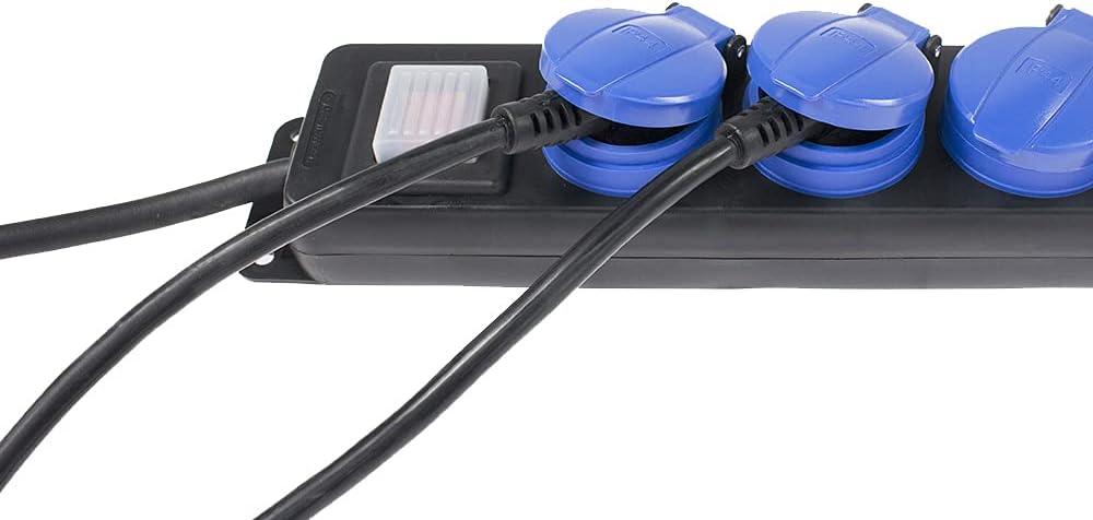 as - Schwabe 5-fach CEE-Steckdosenleiste mit Schalter 3-polig – CEE Mehrfachstecker mit 4,5 m Kabel – 230 V / 16 A – mit Schalter & Sicherheitsklappdeckel – Für Innen & Außen – IP44 – Schwarz I 38619