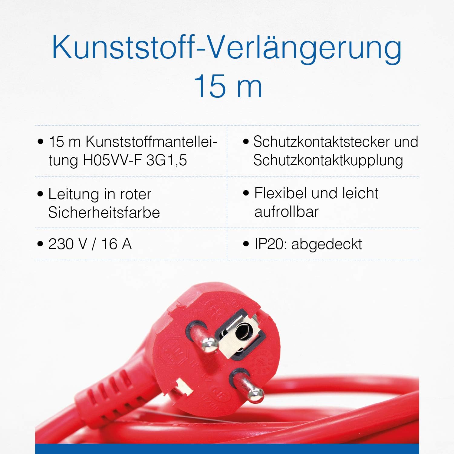as-Schwabe Verlangerungskabel 15,0 m rot
