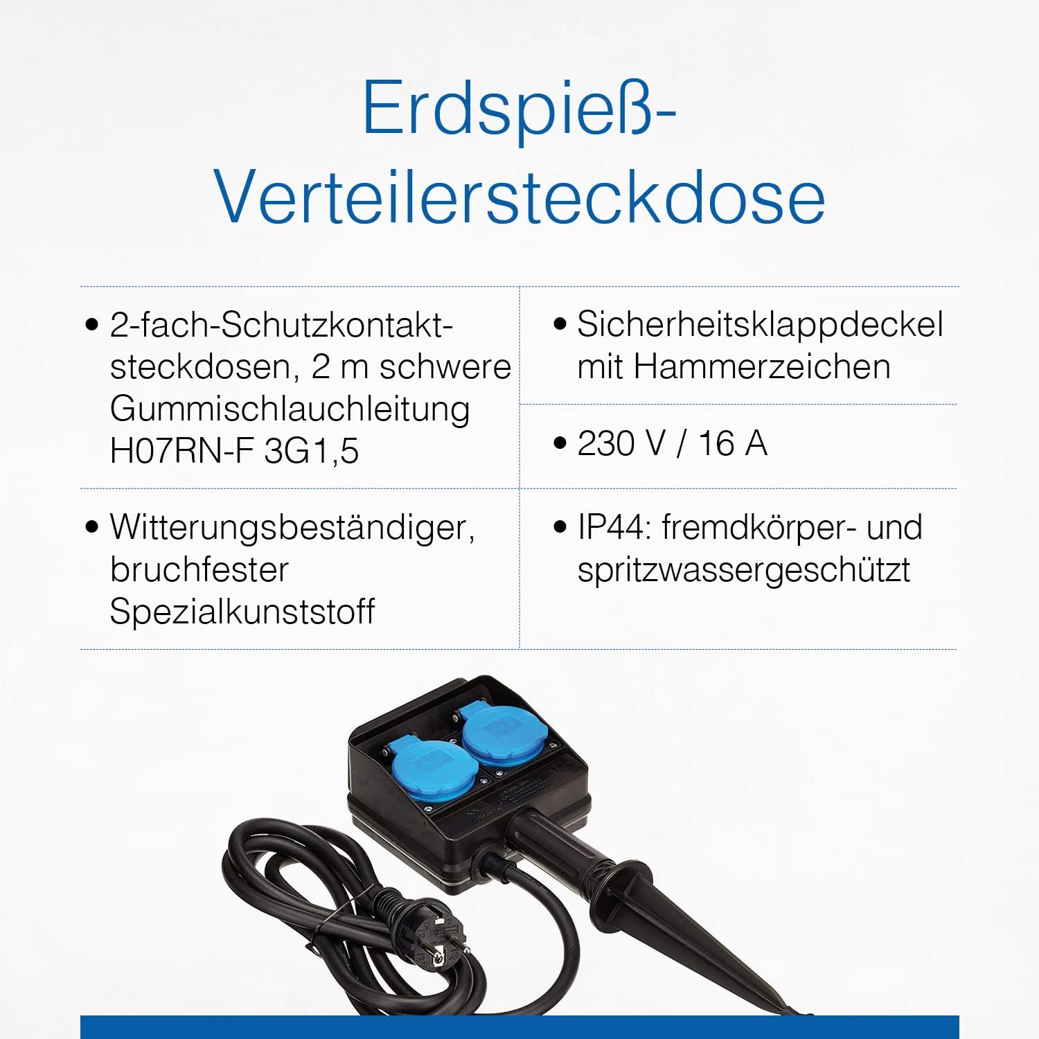as-Schwabe ErdspieB 2-fach Gartensteckdose 2,0 m s