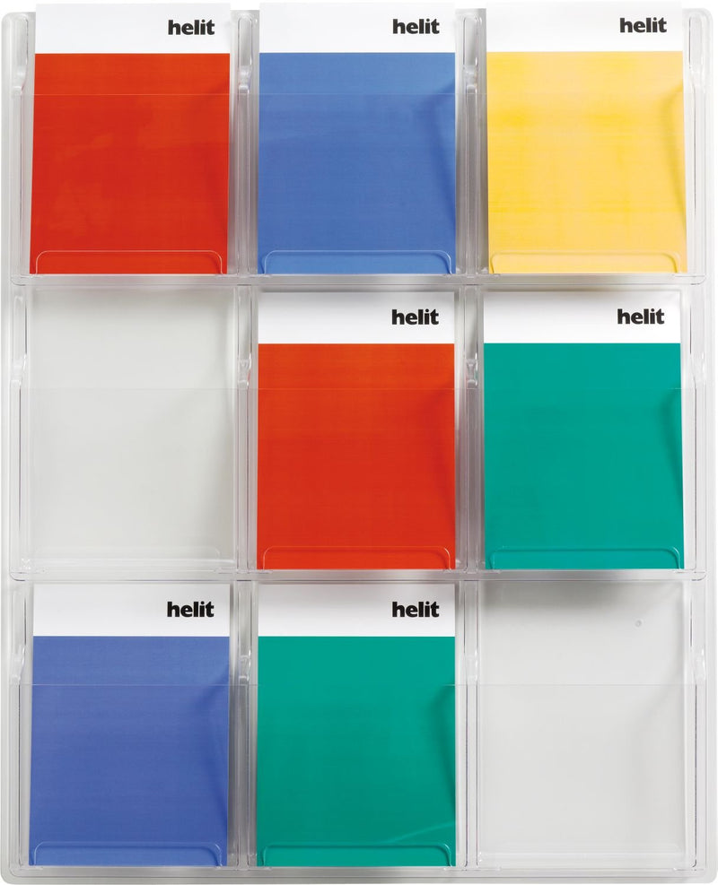 Helit H6259302 Wall Display Deluxe, 9 Pockets DIN A4 Highly Transparent 35 x 59.4 mm