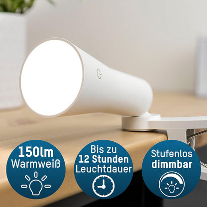 Ansmann 3-in-1 Desk Lamp Clampable LED Table Lamp Fully Dimmable Touch Operation Work Light Rechargeable Type C Including Table Holder, Adhesive Holder, Clamp Holder, 1600-0526, White, Pack of 1