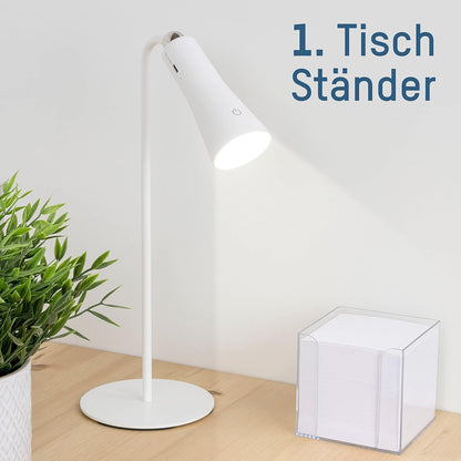Ansmann 3-in-1 Desk Lamp Clampable LED Table Lamp Fully Dimmable Touch Operation Work Light Rechargeable Type C Including Table Holder, Adhesive Holder, Clamp Holder, 1600-0526, White, Pack of 1