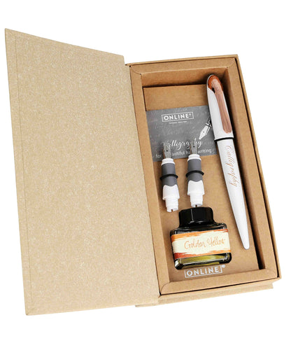 Online 10062 Air White Rose Calligraphy Fountain Pen with Converter, Wide Calligraphy Nibs in Various Line Widths, Ink Glass Gold, Calligraphy Pen, Gift Box God Ink Glass Set White rose