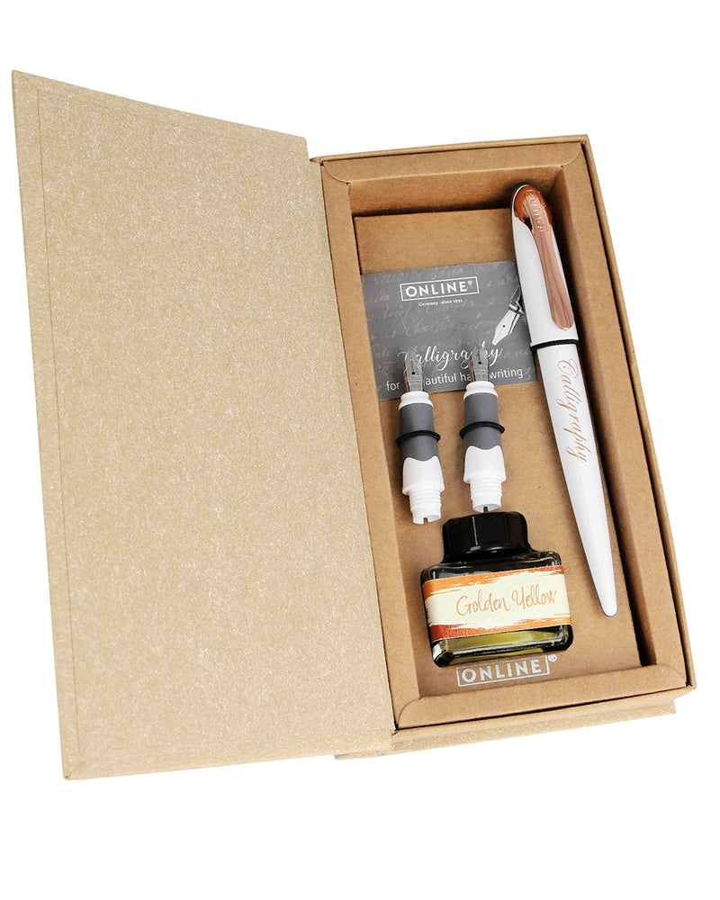 Online 10062 Air White Rose Calligraphy Fountain Pen with Converter, Wide Calligraphy Nibs in Various Line Widths, Ink Glass Gold, Calligraphy Pen, Gift Box God Ink Glass Set White rose