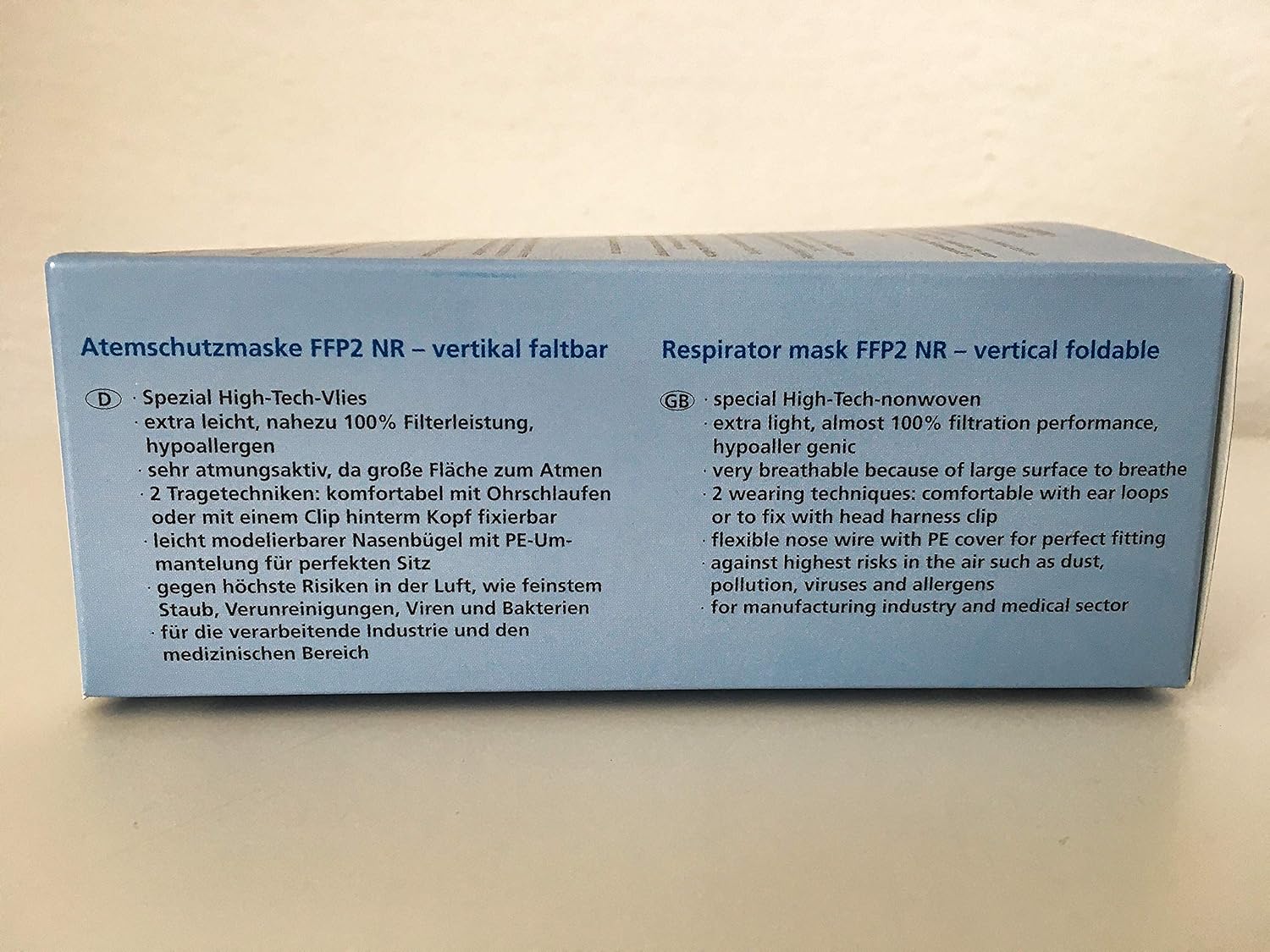 Mensch Atemschutzmaske FFP2 NR, EN 149:2001, ohne Ventil 29332 (Partikelmaske Mundschutz Einwegmaske Einwegmundschutz Staubmaske Filtermaske Feinstaubmaske FFP2-Maske) (Pack à 10 Stück)