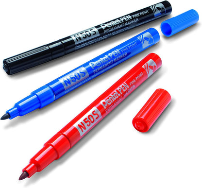 PenTools by Pentel N50S Permanent Marker - Extra Fine Bullet Tip (1.0mm Line) for Precise Marking - Pack of 4 - Assorted Colours