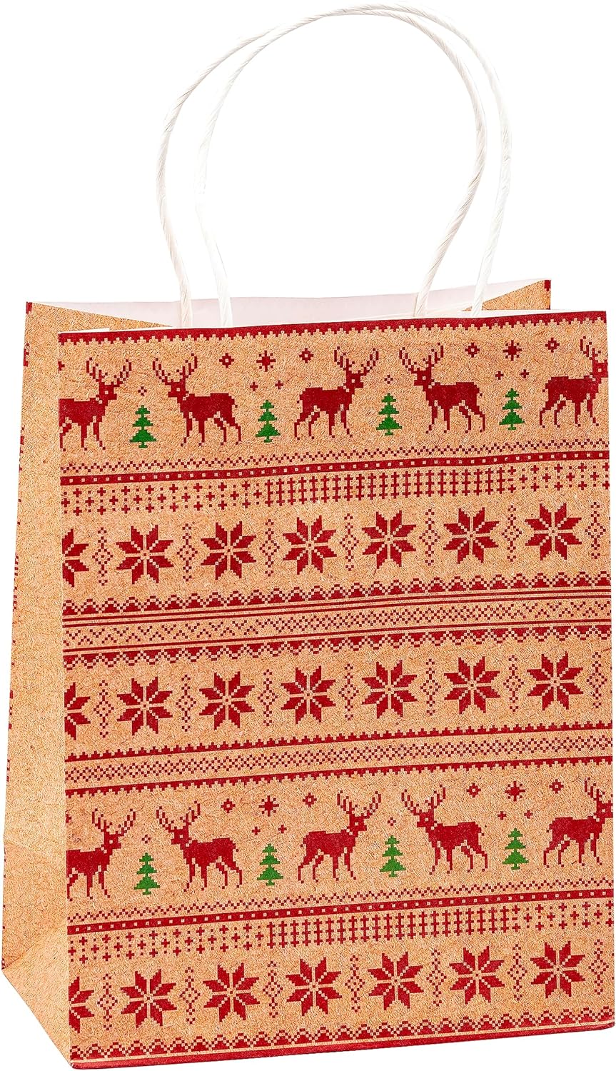 TSI 88011 Christmas Kraft Paper Gift Bags Pack of 12 Medium (H x W x D) 23 x 18 x 10 cm