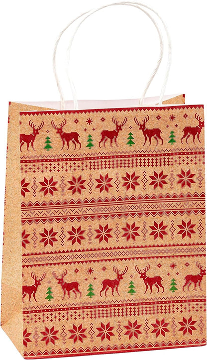 TSI 88011 Christmas Kraft Paper Gift Bags Pack of 12 Medium (H x W x D) 23 x 18 x 10 cm