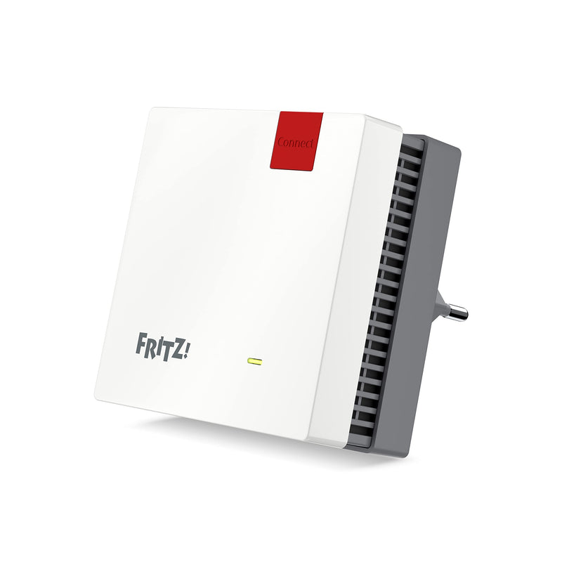 AVM FRITZ! Repeater 1200 AX (Wi-Fi 6 repeater) equipped with two radio units 5 GHz band (up to 2,400 Mbps), 2.4 GHz band (up to 600 Mbps), German-language version