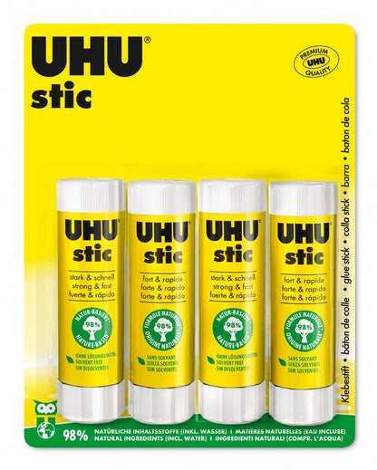 UHU stic, Glue Stick Without Solvent 4 x 40 g Blister, White 4 x 40g stics