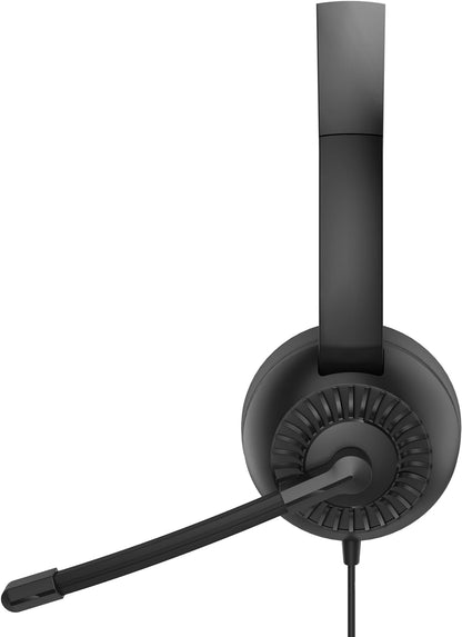 Speedlink METIS USB stereo headset - lightweight wired headset with microphone and wired remote control, USB-A and 3.5 mm jack, office and home office, storage bag, black