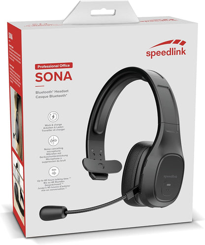 Speedlink Auriculares Bluetooth Sona – Auriculares Mono con micrófono y cancelación de Ruido, conexión inalámbrica por Bluetooth o con Cable USB, Negro
