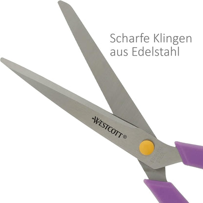 Westcott Soft Grip Scissors 5.5", 3, 8, 20, 1 and 24.7 cm, Stainless Steel Scissors, Purple-Yellow, 3 Pack, N-90029 00, Cassis/Yellow, Set of 3-13.8 cm, 20.1 cm and 24.8 cm