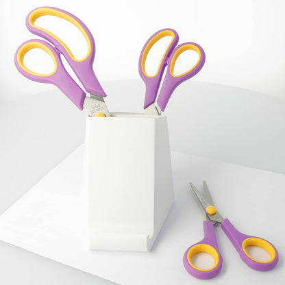 Westcott Soft Grip Scissors 5.5", 3, 8, 20, 1 and 24.7 cm, Stainless Steel Scissors, Purple-Yellow, 3 Pack, N-90029 00, Cassis/Yellow, Set of 3-13.8 cm, 20.1 cm and 24.8 cm