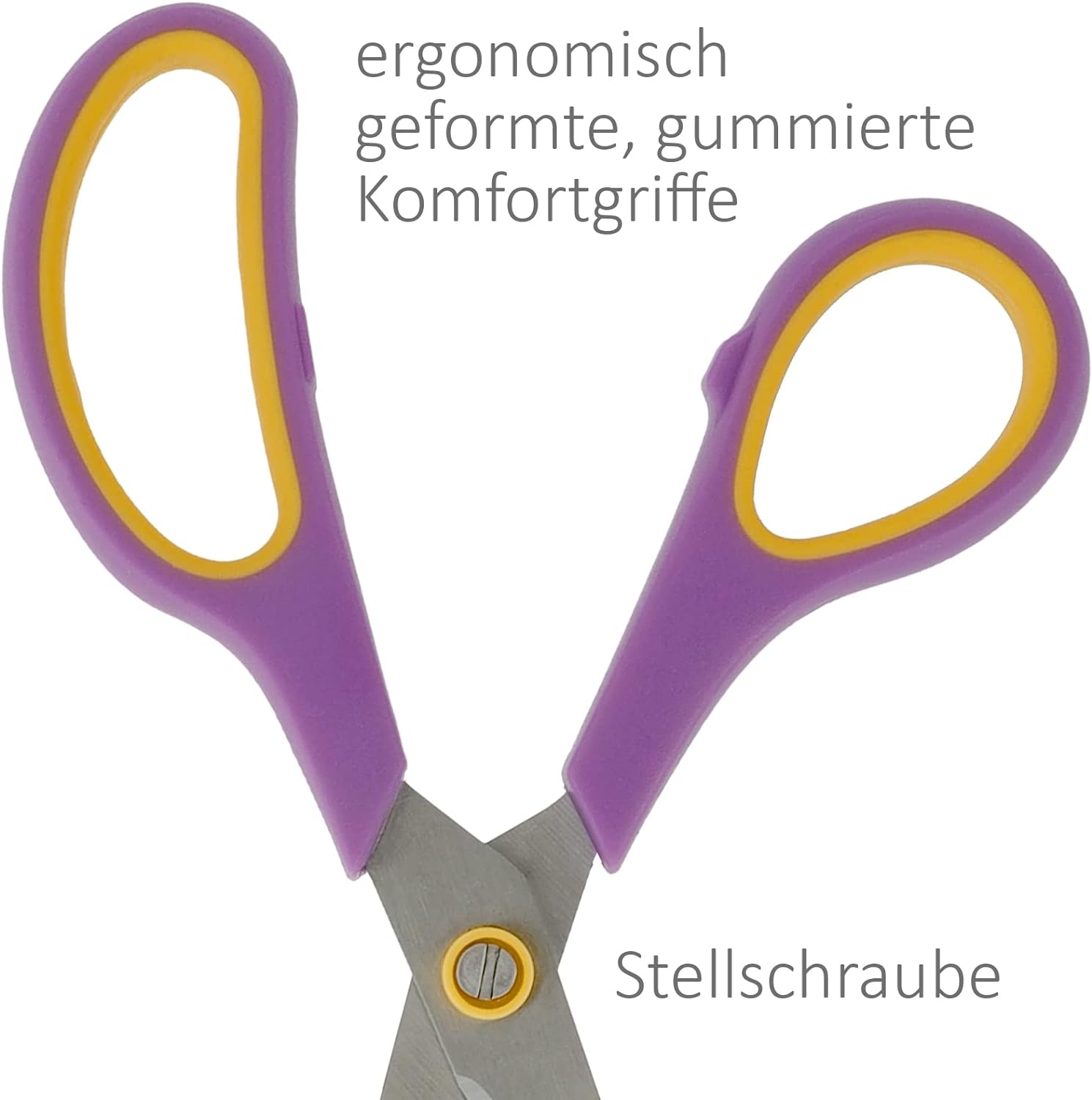 Westcott Soft Grip Scissors 5.5", 3, 8, 20, 1 and 24.7 cm, Stainless Steel Scissors, Purple-Yellow, 3 Pack, N-90029 00, Cassis/Yellow, Set of 3-13.8 cm, 20.1 cm and 24.8 cm