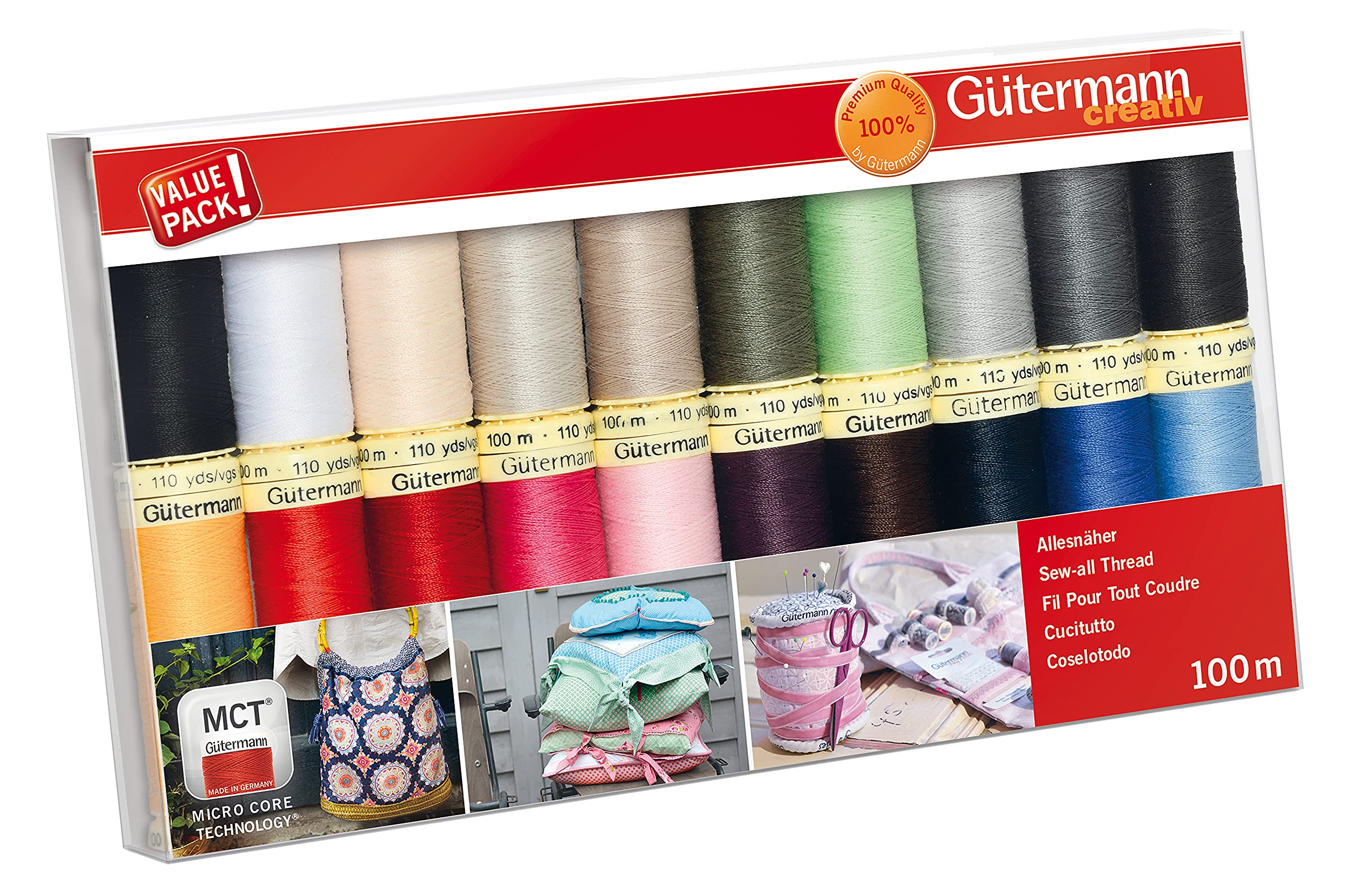 Gütermann creativ Nähfaden-Set mit 20 Spulen Allesnäher 100 m in Basisfarben 20 x 100 m. Mehrfabig